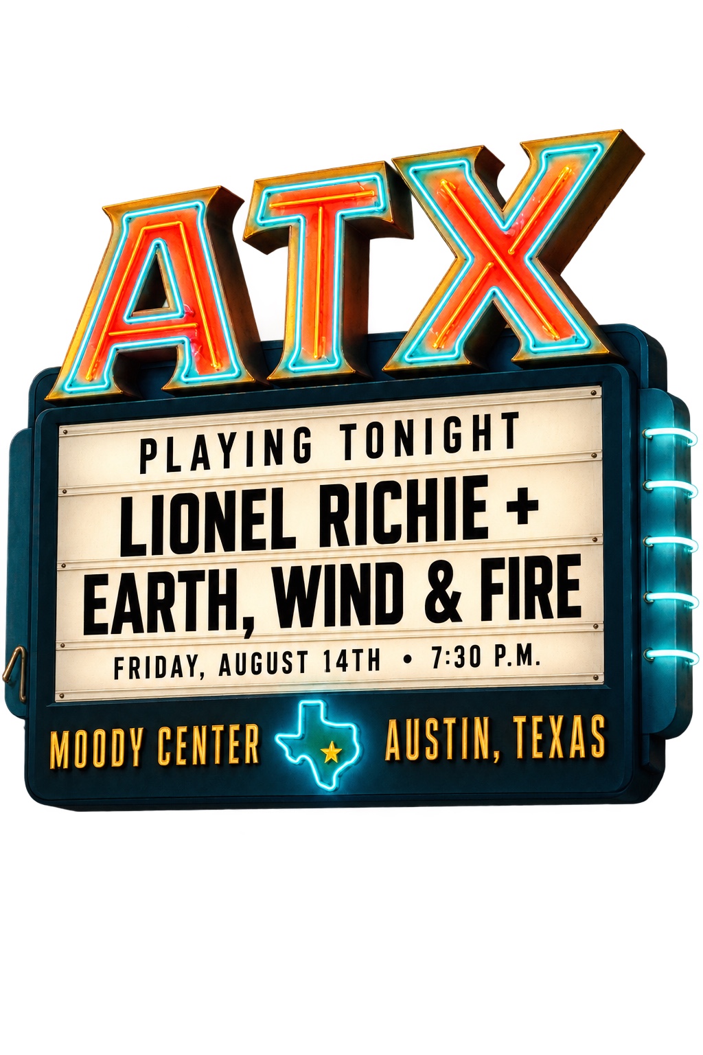 ATX marquee for Lionel Richie and Earth, Wind & Fire